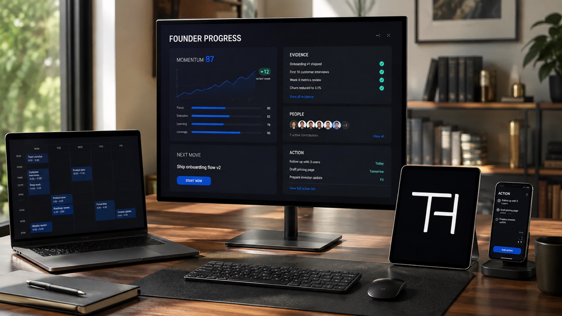 A founder progress workspace on screen